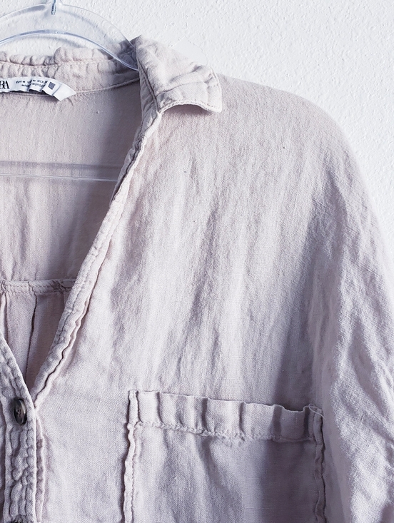 ZARA Linen Blend Cropped Button Down Shirt Cream M - Picture 4 of 8